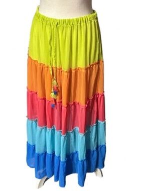 Sheer Colorful BLEU BY ROD BEATTIE Bleu Colorful Skirt Rainbow Tiered Midi Small